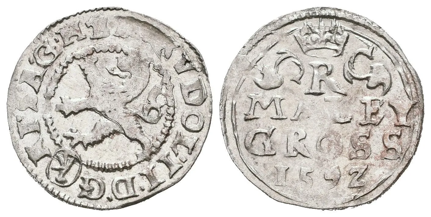 Malý groš 1592, Kutná Hora-Herold, HN.6 (opis 7a), krásná zachovalost, lesk, nep. nedoražený — 1