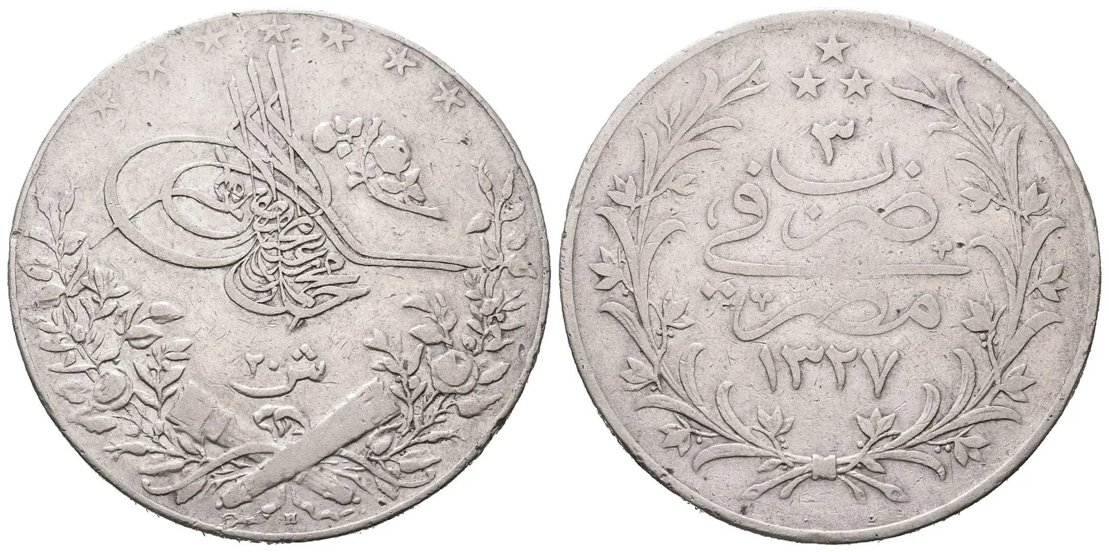 Egypt, 20 Qirsh AH 1327 (1911)