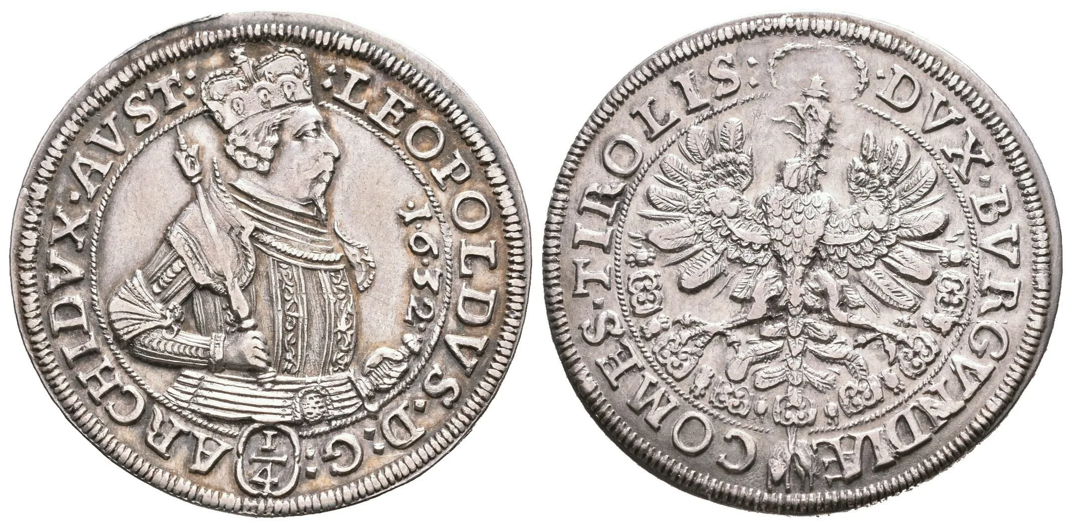 1/4 Tolar 1632, Hall, KM.795.2, krásná zachovalost, patina, — 1