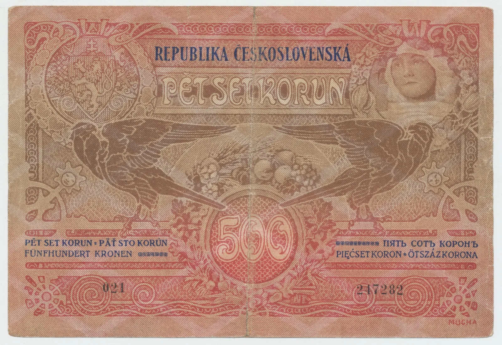 Československo, 500 Koruna 1919, série 014, dobový padělek "Meszáros", Hej.13P2