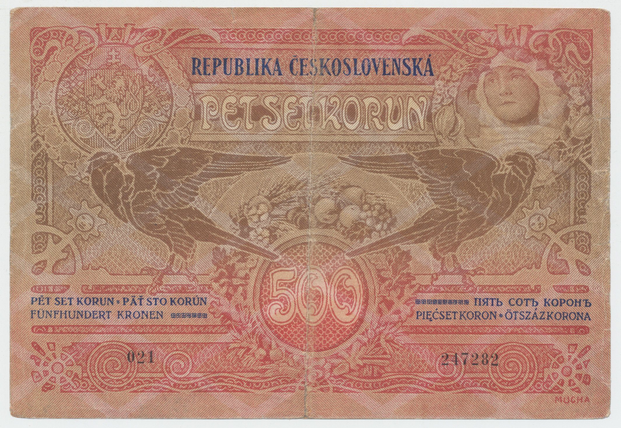 Československo, 500 Koruna 1919, série 014, dobový padělek "Meszáros", Hej.13P2