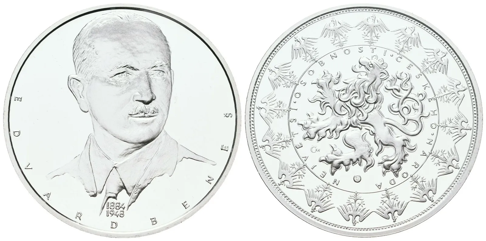 Stříbrná investiční medaile - Edvard Beneš - Ag 29 g - 999/1000 + Certifikát
