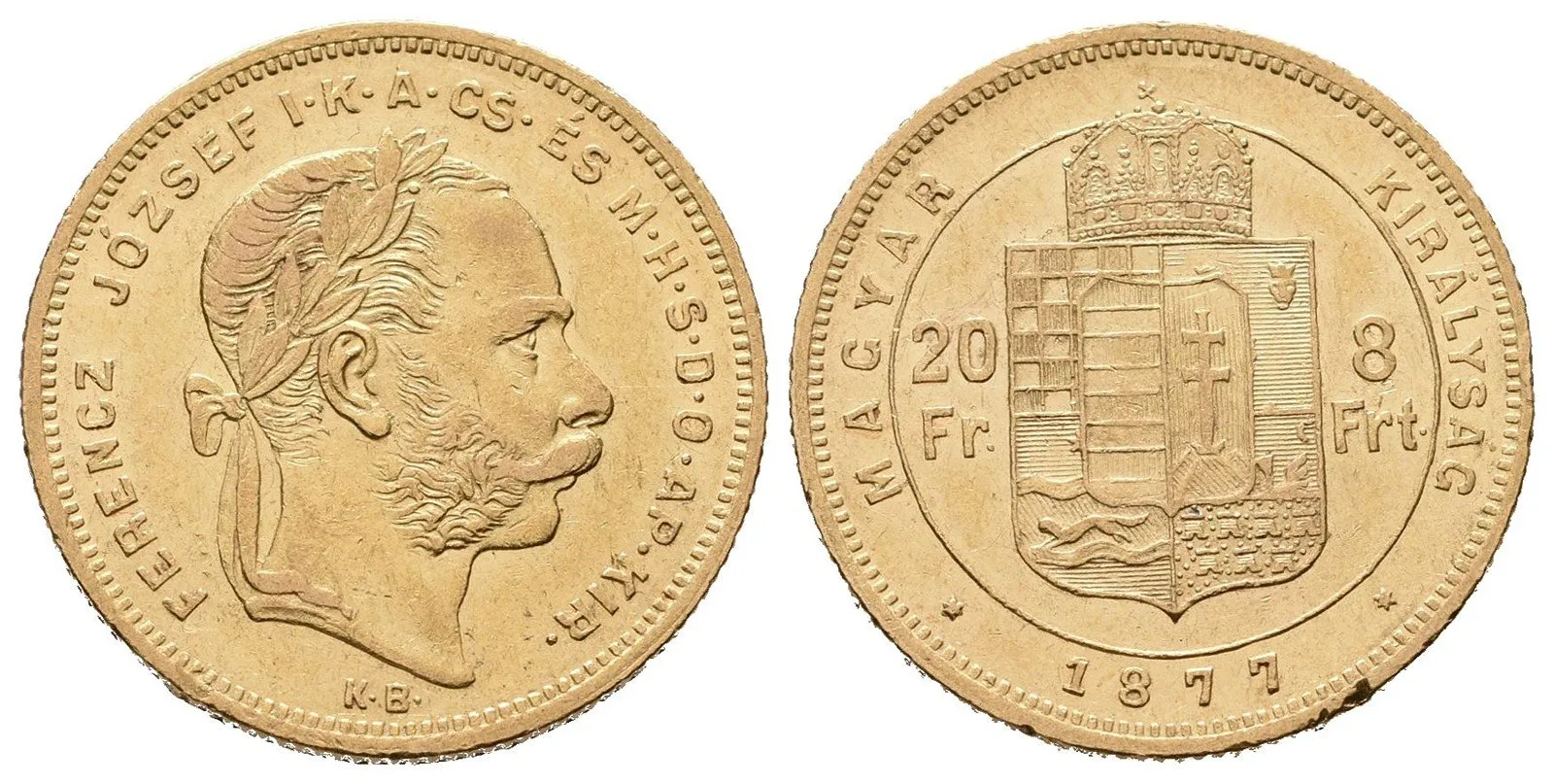 8 Zlatník / 20 Frank 1877 KB