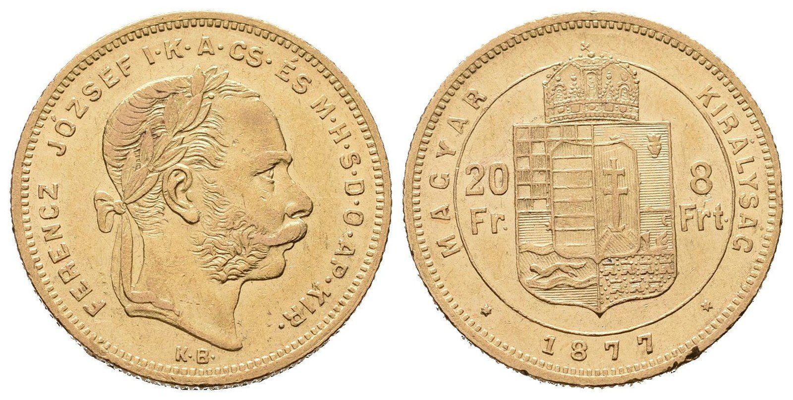 8 Zlatník / 20 Frank 1877 KB