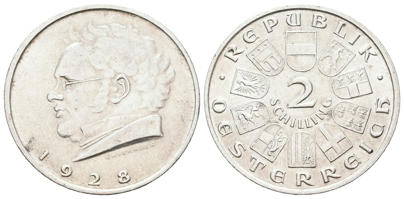 Rakousko, 2 Schilling 1928 - Schubert