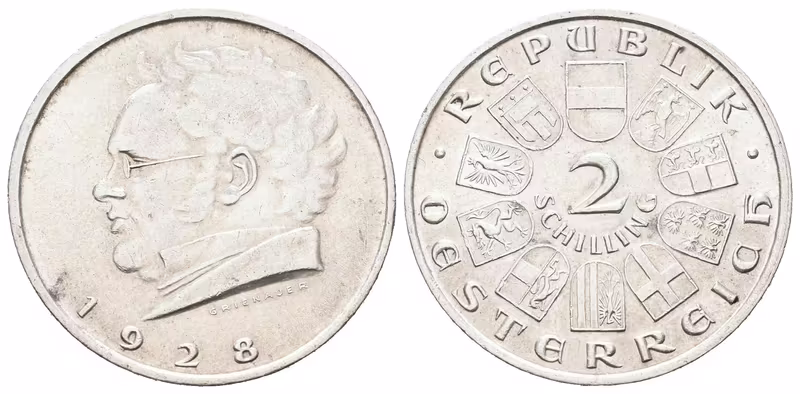 Rakousko, 2 Schilling 1928 - Schubert