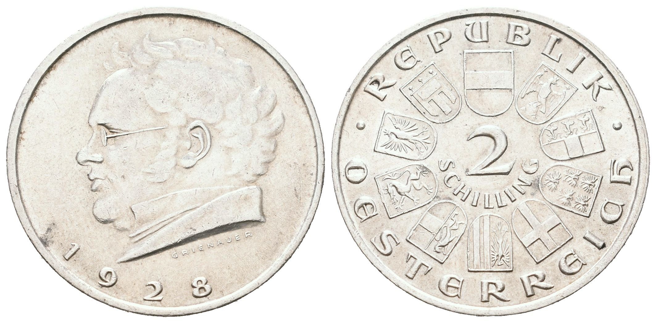 Rakousko, 2 Schilling 1928 - Schubert