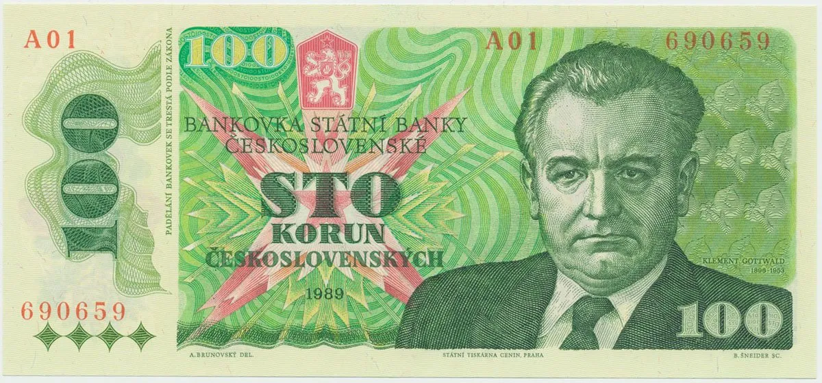 Československo, 100 Koruna 1989, první série A 01(!), Hej.110a