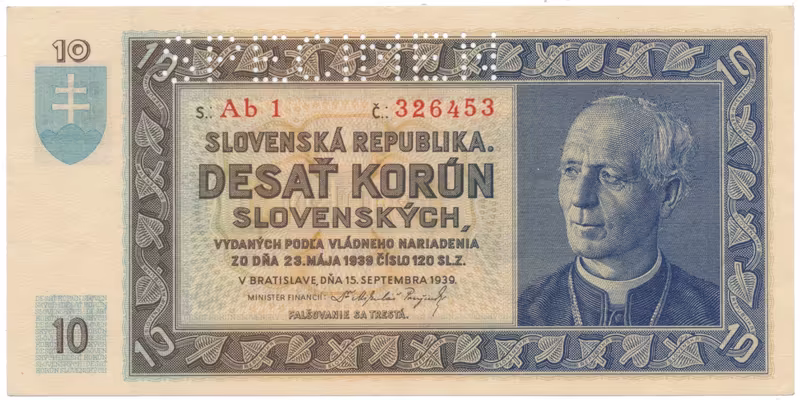10 Koruna 1939, série Ab 1, SPECIMEN, Hej.49a1.S1