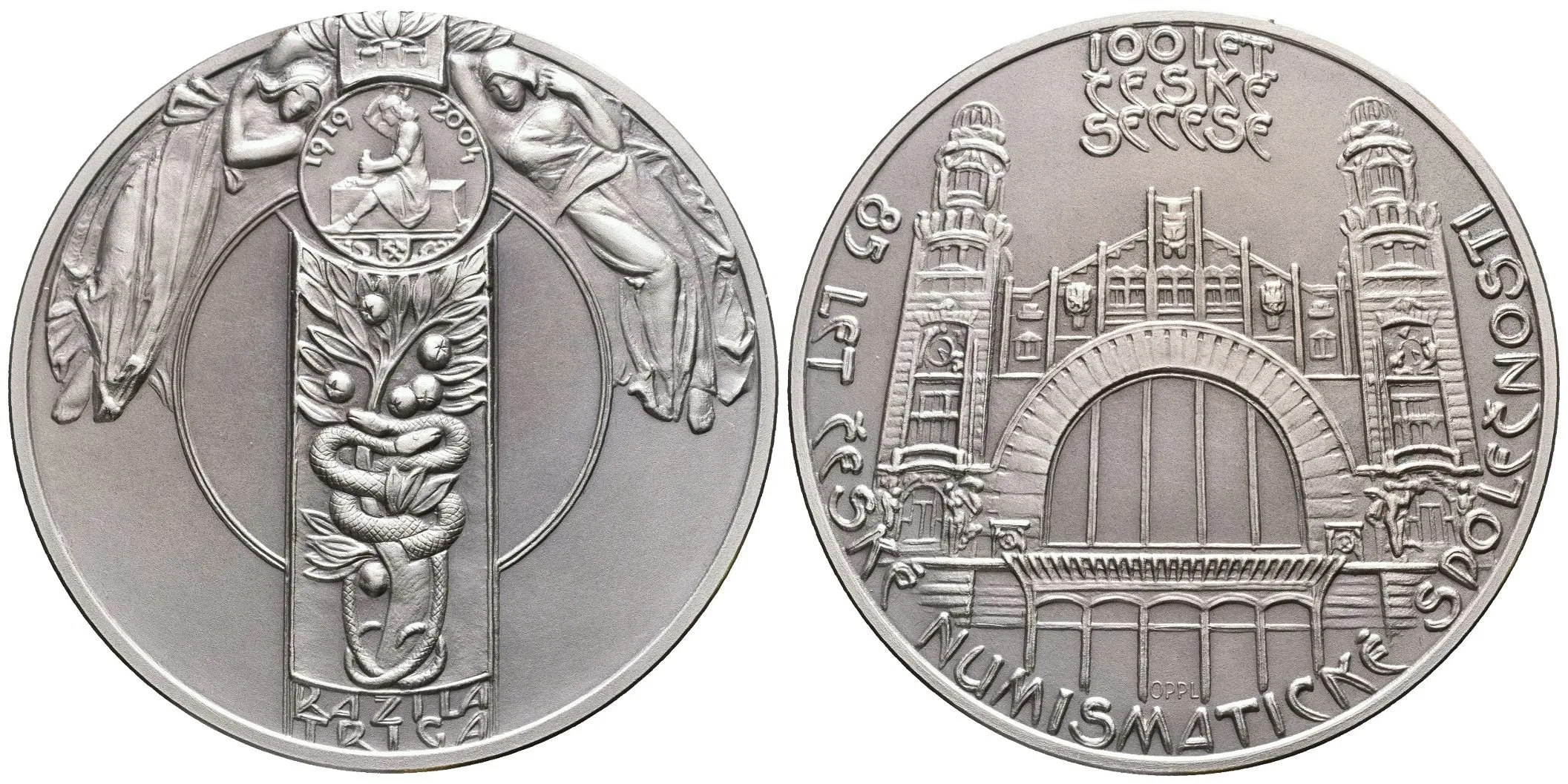 AE Medaile 2004 - K 85. výročí vzniku České numismatické společnosti a 100 let české secese. — 1