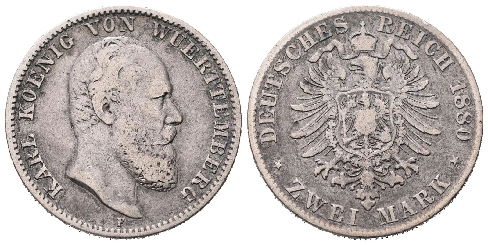 Württemberk, 2 Marka 1880 F