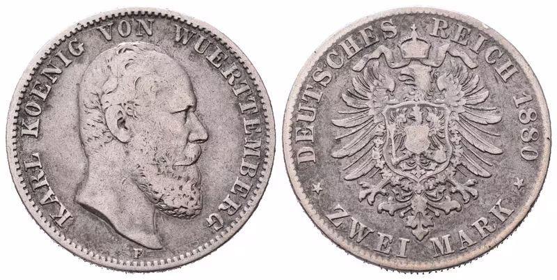 Württemberk, 2 Marka 1880 F