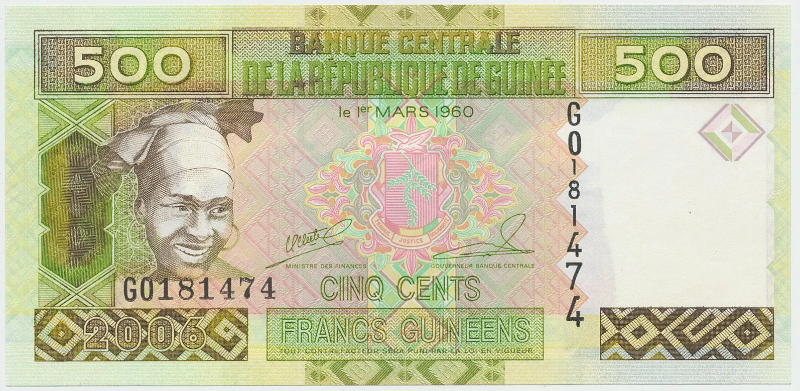 Guinea, 500 Francs 2006, P.39a