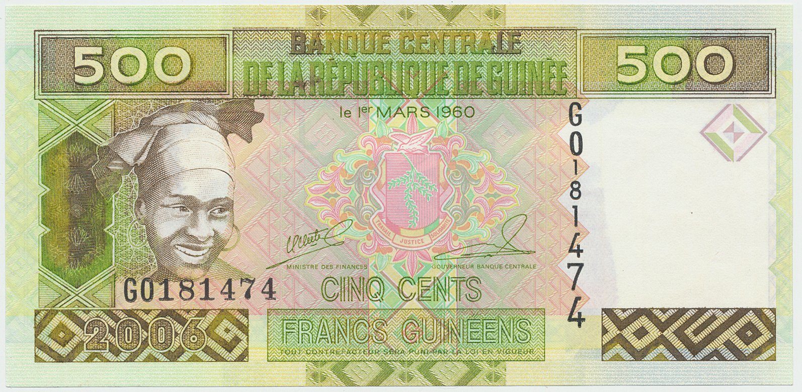 Guinea, 500 Francs 2006, P.39a