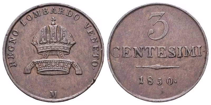 3 Centesimi 1850 M