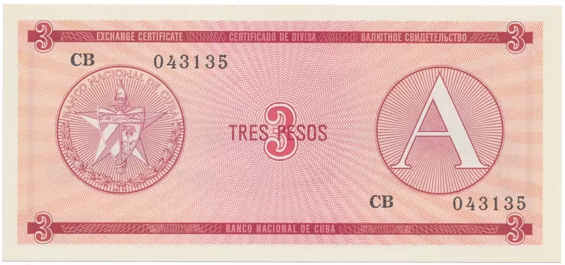 Kuba, 3 Pesos (1985), série A, P.FX2