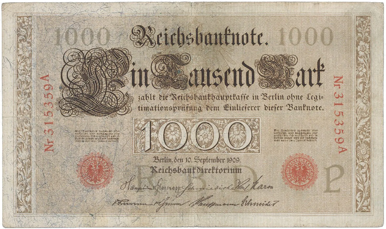 Německo, 1000 Mark 1909, Ro.39