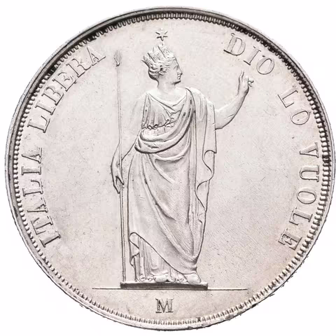 5 Lira 1848 M, Milano, krátké konce ratolestí, hvězda blízko od koruny, Ves.12a, KM.22.3,
