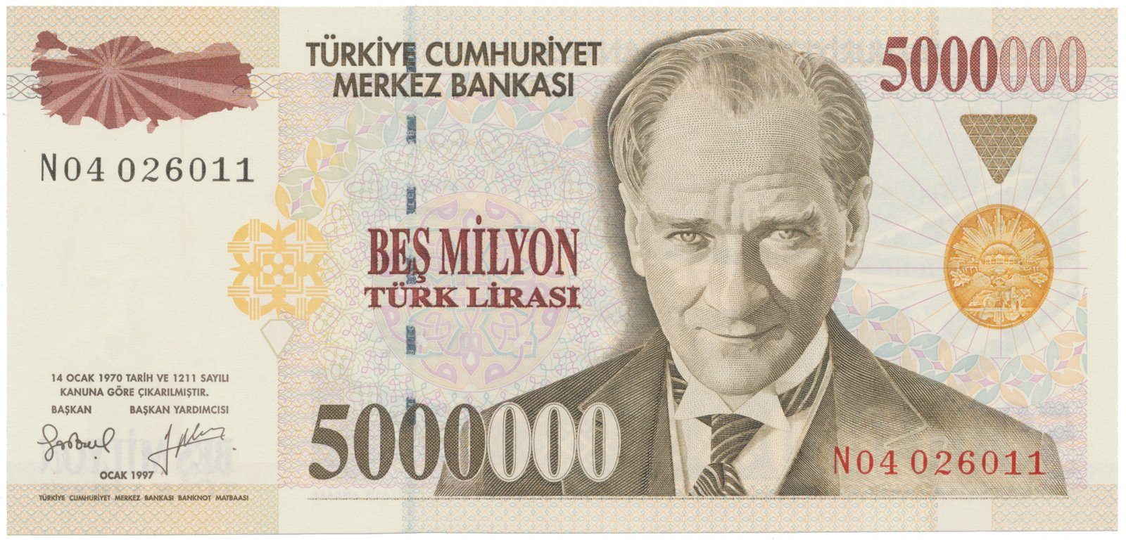 Turecko, 5.000.000 Lira (1997), P.210
