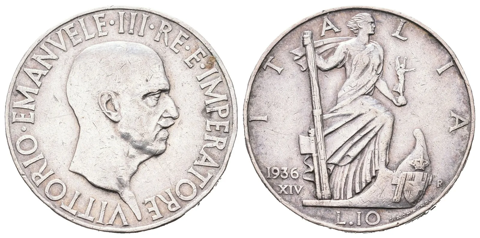 Itálie, 10 Lira 1936 R