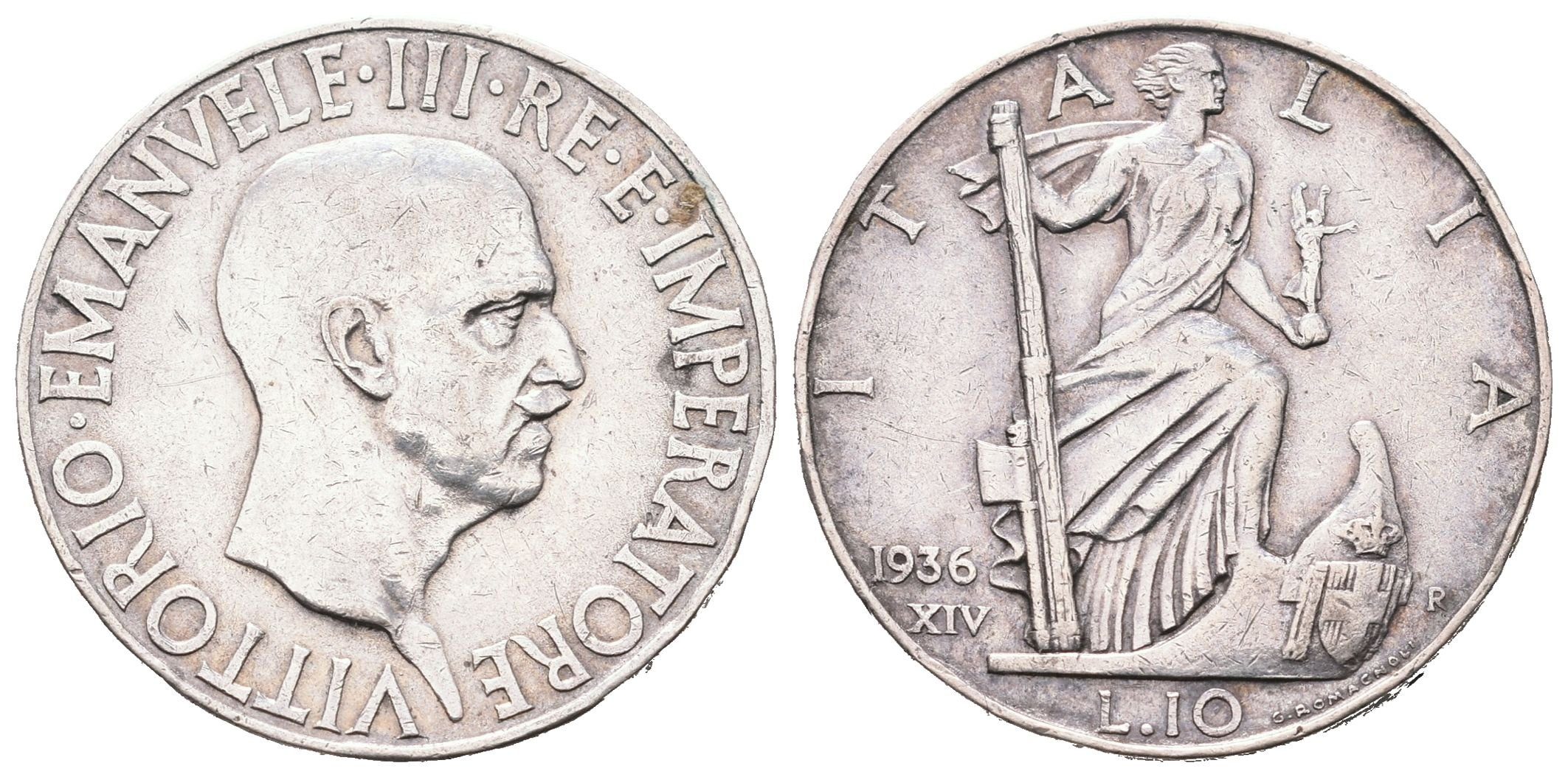 Itálie, 10 Lira 1936 R