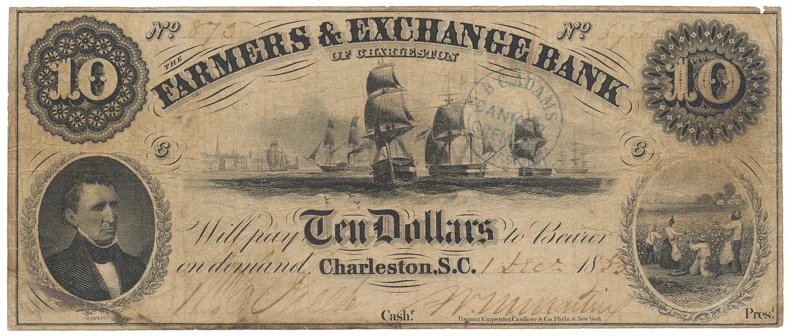 USA, South Carolina, Charleston, 10 Dollars 1. 12. 1853