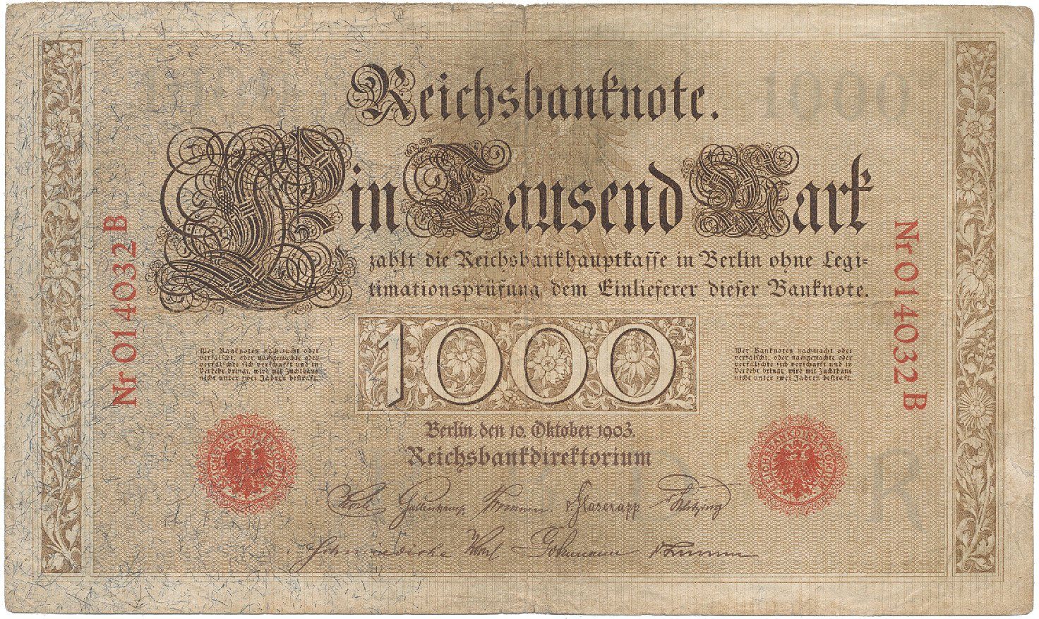 Německo, 1000 Mark 1903, Ro.21, 1x natrž. 4 mm