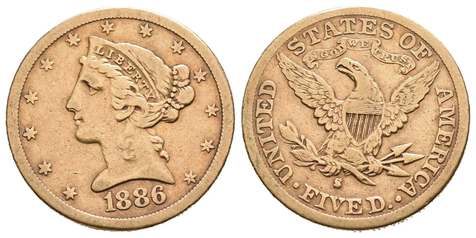 USA, 5 Dollars 1886 S