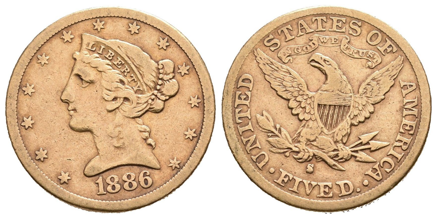 USA, 5 Dollars 1886 S
