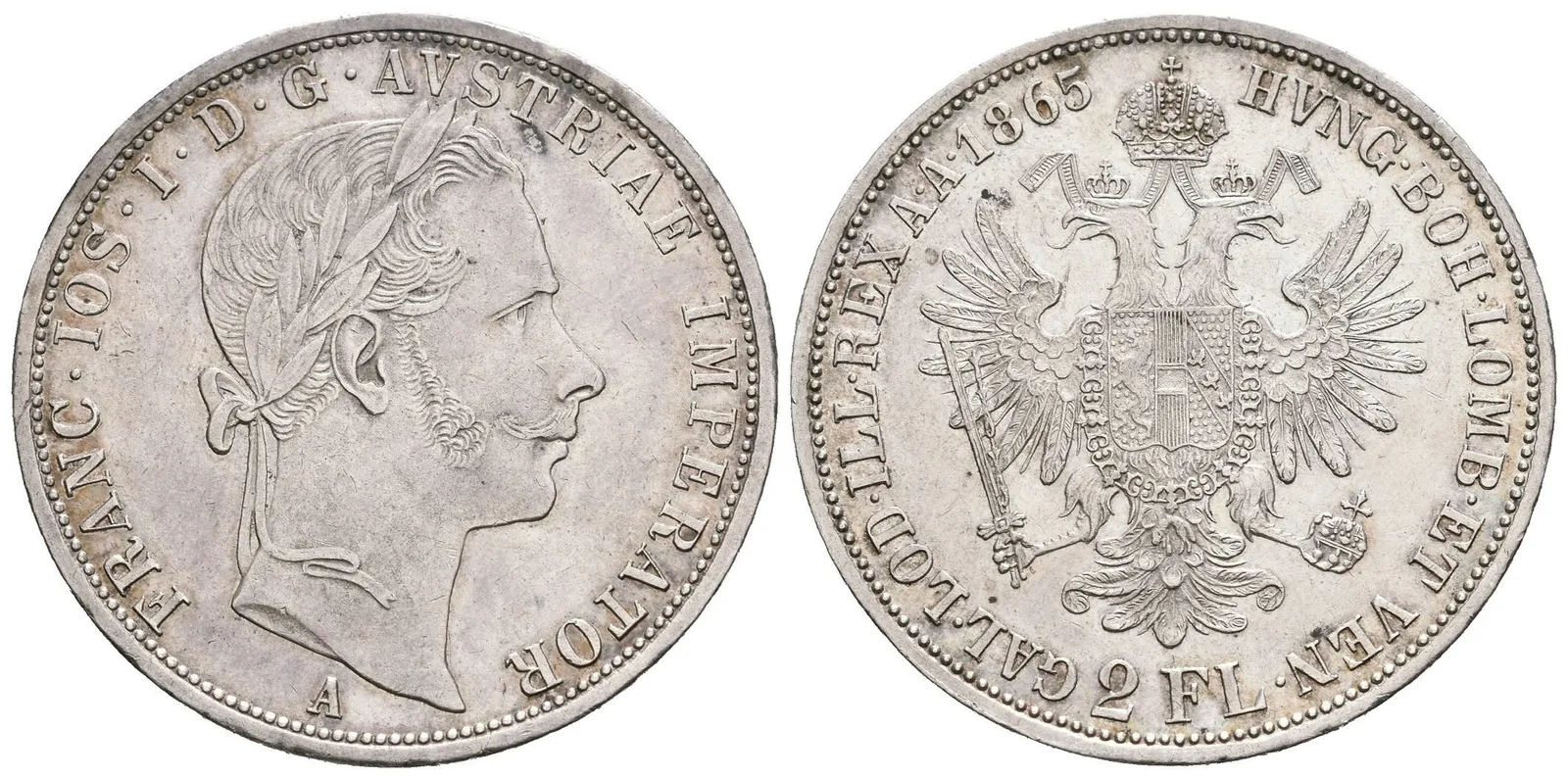 2 Zlatník 1865 A, pěkná zachovalost, patina, zbytky lesku, — 1