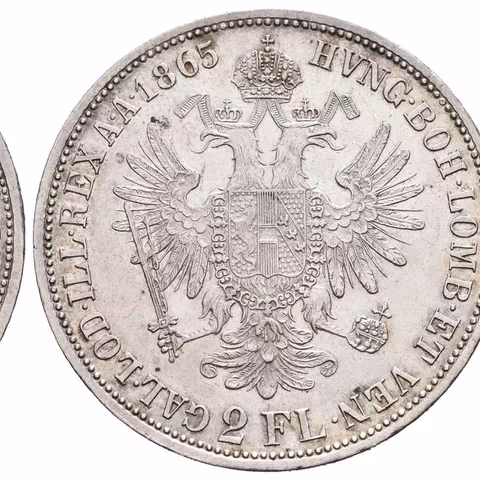 2 Zlatník 1865 A, pěkná zachovalost, patina, zbytky lesku,