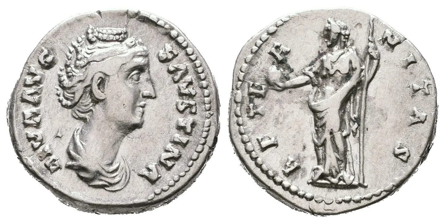 Denár, po r. 141, Rv: AETERNITAS, stojící Fortuna zleva drží globus a kormidlo, — 1