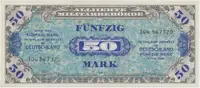 Okupační poukázky Allierte, 50 Mark 1944, tisk SSSR, 9-místný číslovač, Hej.AM6c