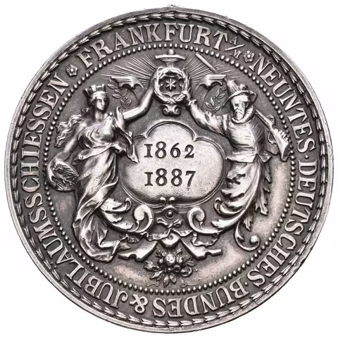 AR Medaile 1887 - IX. Jubilejní německé spolkové střelby ve Frankfurtu nad Mohanem.