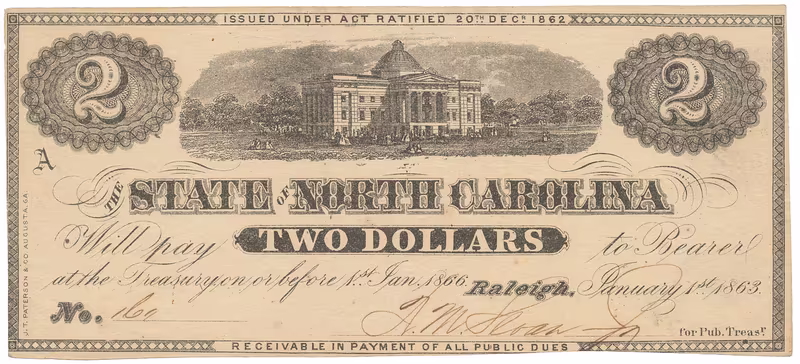 USA, North Carolina, 2 Dollars 1. 1. 1863