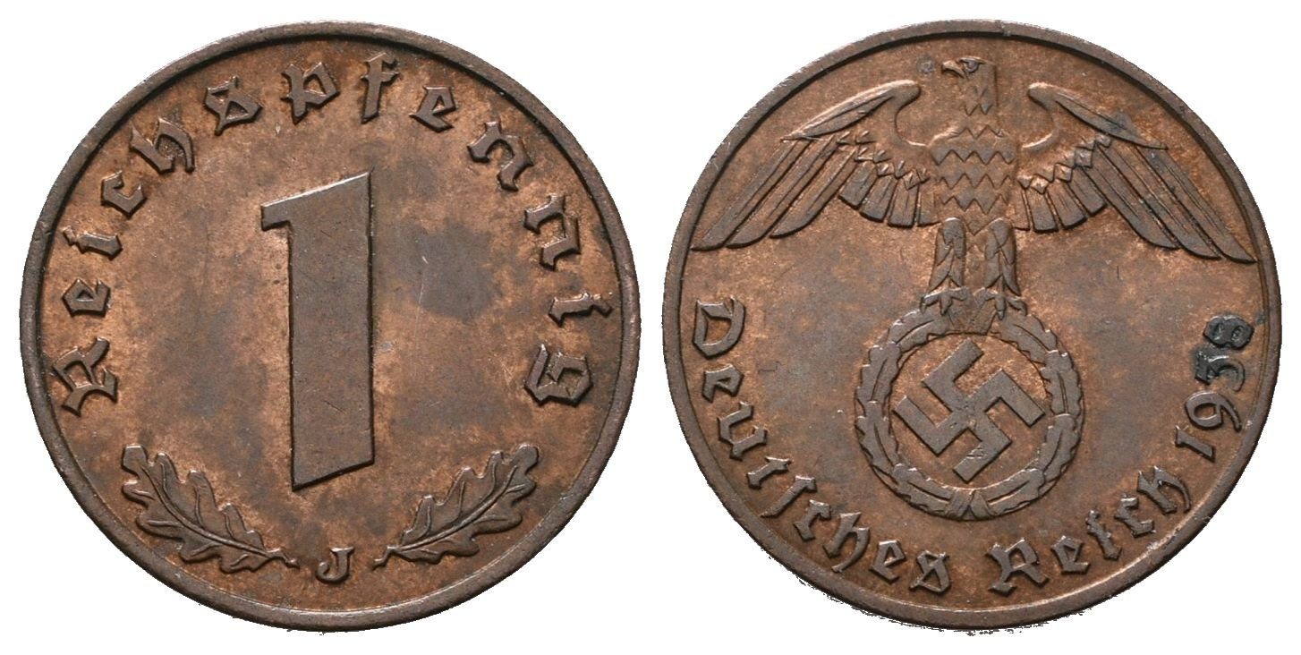 III. říše, 1 Pfennig 1938 J