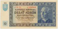 Slovensko, 10 Koruna 1939, 1x SPECIMEN nahoře, Hej.46a2.S1