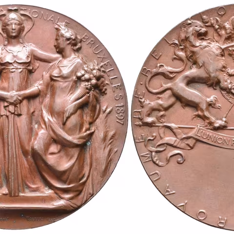 AE Medaile 1897 (J. Lagae) - Mezinárodní výstava v Bruselu. Cu 70 mm