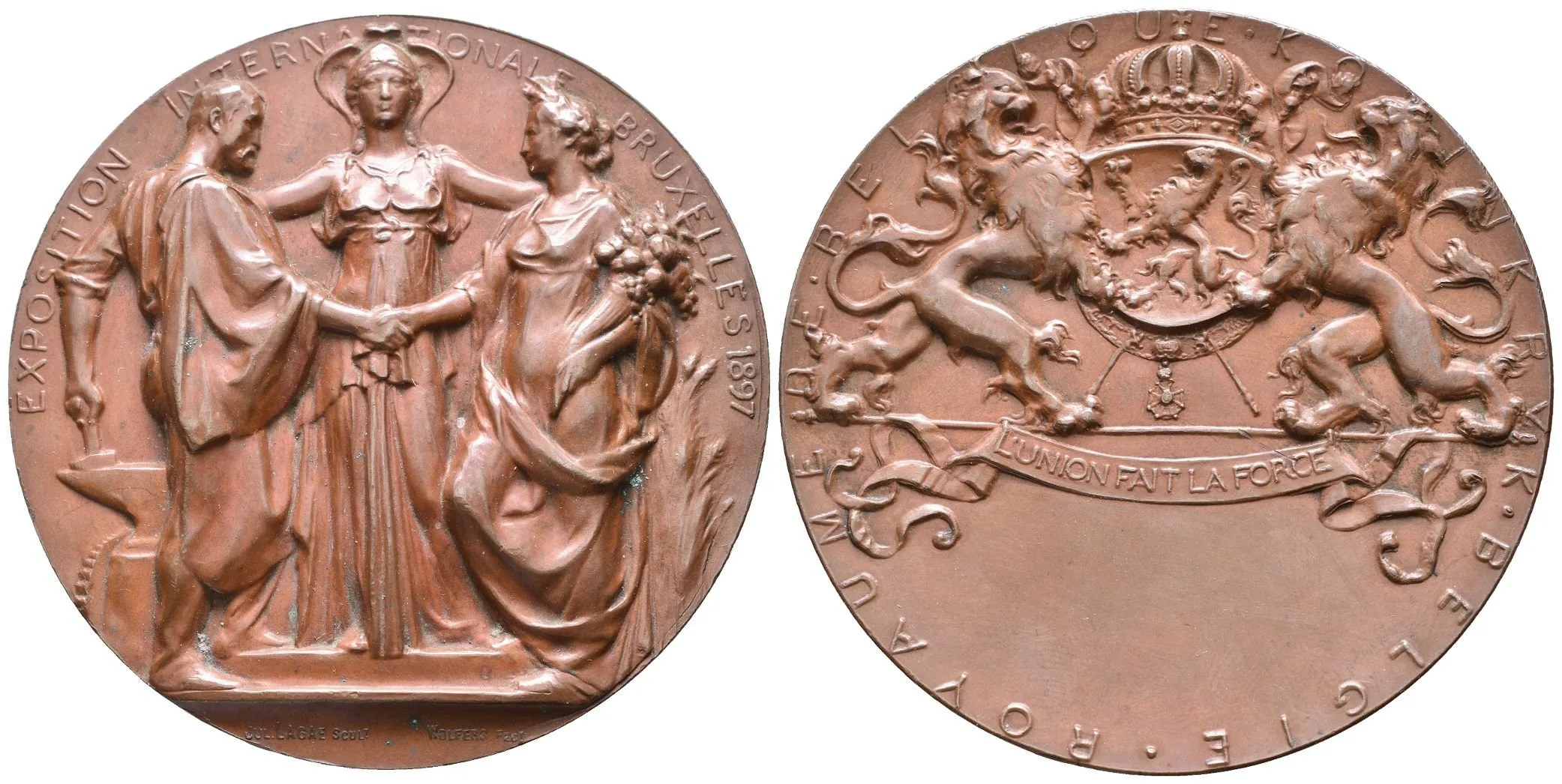 AE Medaile 1897 (J. Lagae) - Mezinárodní výstava v Bruselu. Cu 70 mm — 1