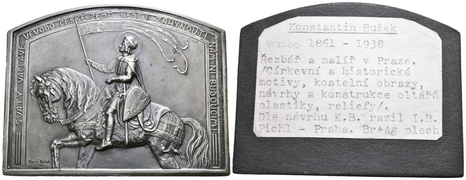 AE Plaketa 1906 - Svatá Václav. Postř. plech 85 x 67 mm — 1