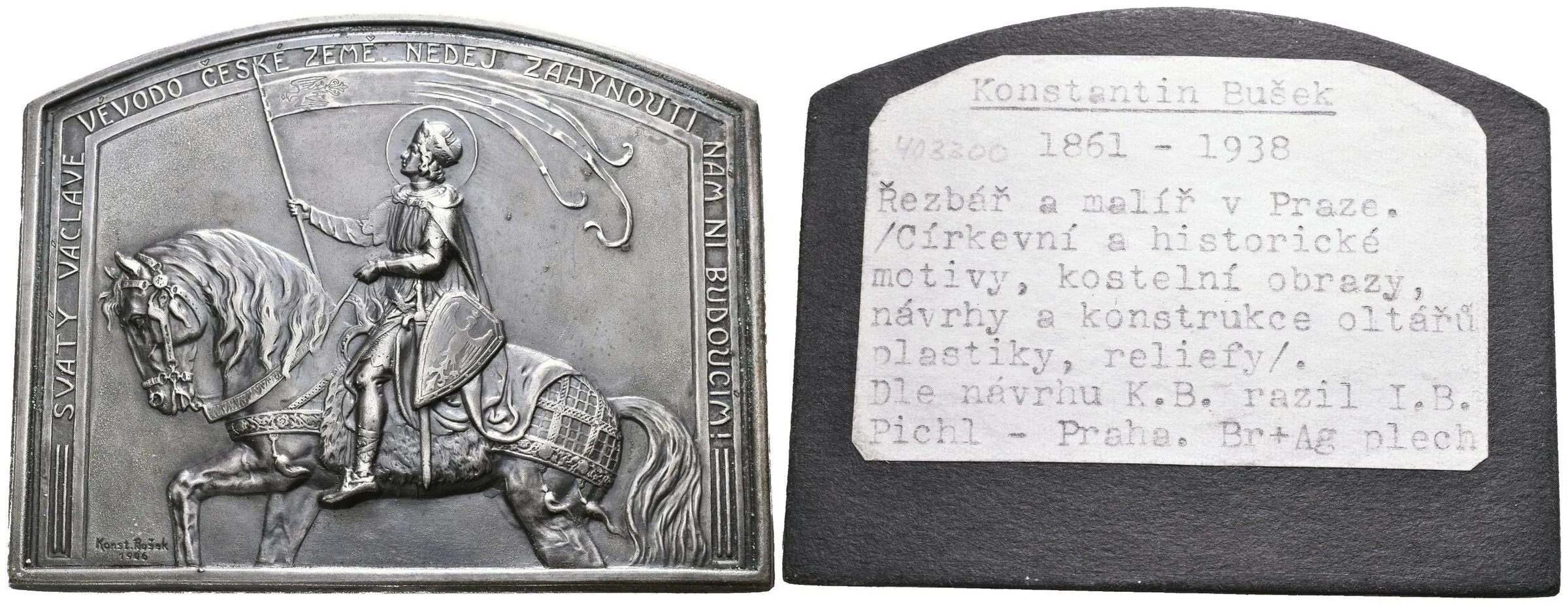 AE Plaketa 1906 - Svatá Václav. Postř. plech 85 x 67 mm — 1