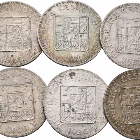 10 Koruna 1928 - Masaryk, 1930, 1931, 1932 (po 2 kusech), oběhové zachovalosti,