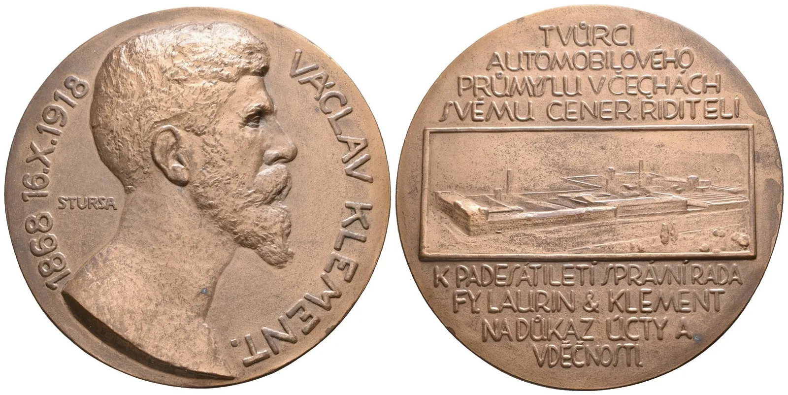 AE Medaile 1918 - 50. výročí narození Václava Klementa. Hlava zprava, opis / — 1