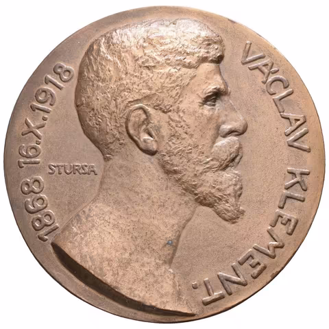 AE Medaile 1918 - 50. výročí narození Václava Klementa. Hlava zprava, opis /