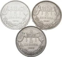5 Koruna 1900 KB, 1907 KB, 1908 KB - lot 3 ks - fotografie 2