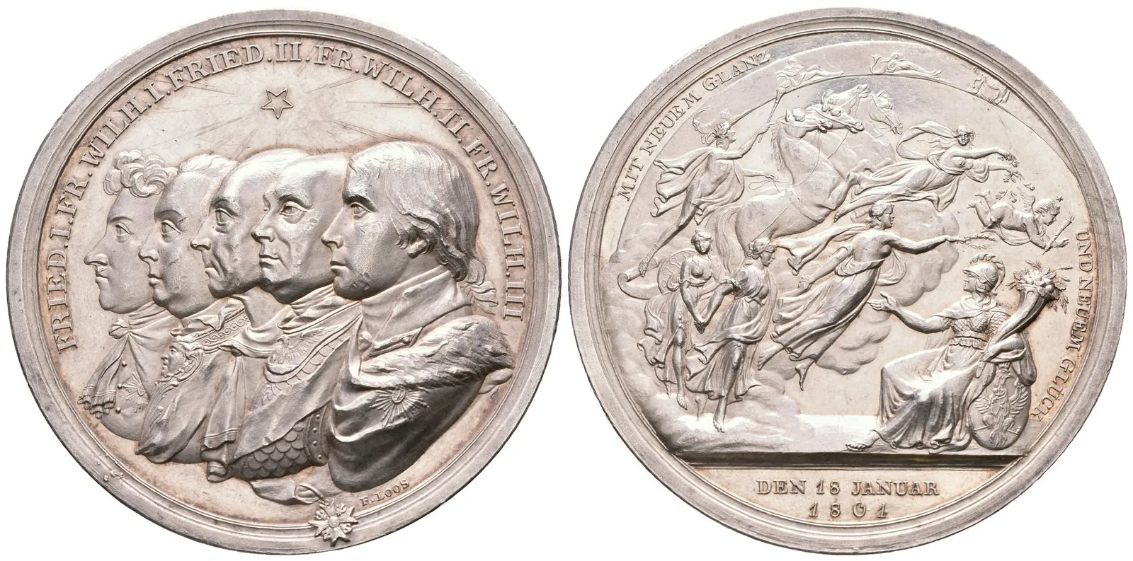 AR Medaile 1801 (F. Loos) - K 100. výročí pruského království. Poprsí pěti — 1