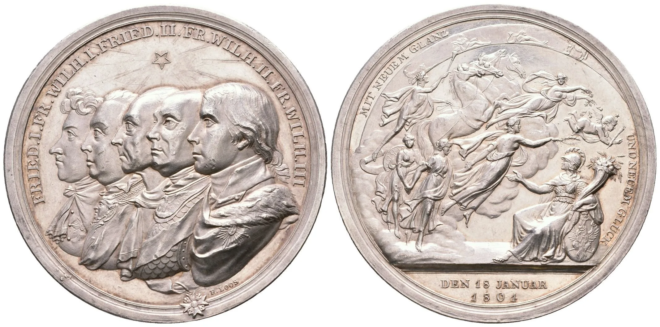 AR Medaile 1801 (F. Loos) - K 100. výročí pruského království. Poprsí pěti — 1