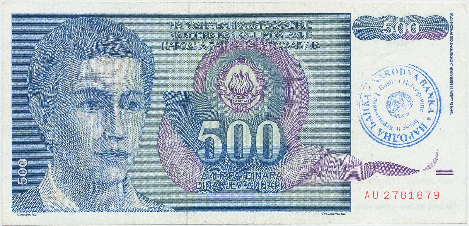 Bosna a Hercegovina, 500 Dinara (1992), P.1b