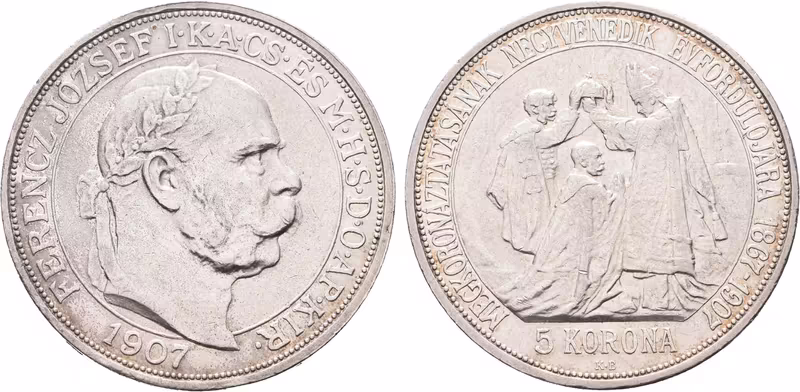 5 Koruna 1907 KB - Korunovační