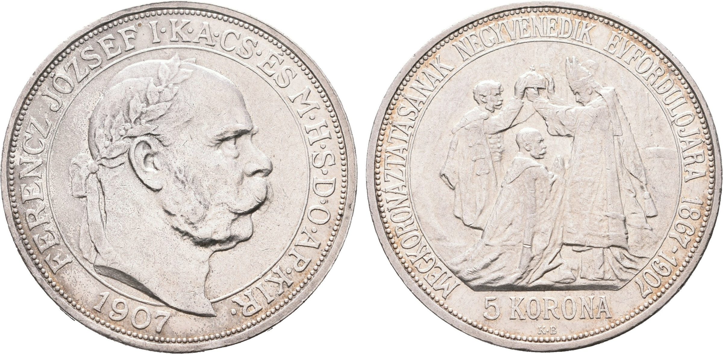 5 Koruna 1907 KB - Korunovační